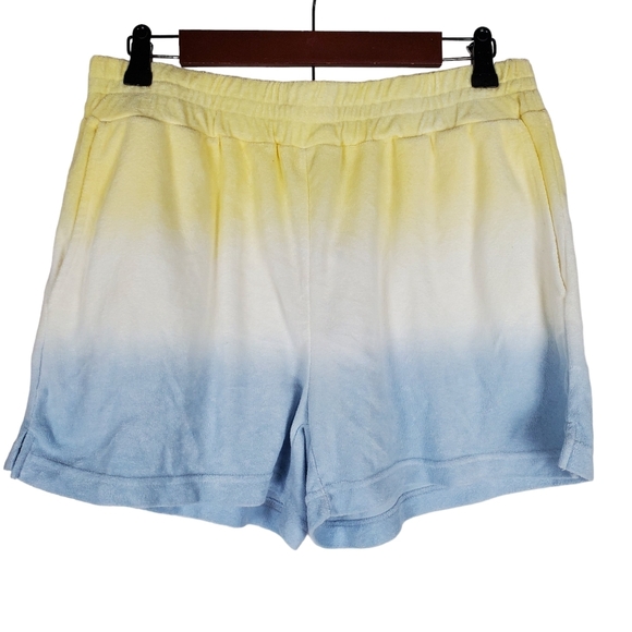 NEW Rails Jane Sky Blue Dip Dye High Rise Terry Shorts Size L Pockets Pull On - Picture 2 of 11